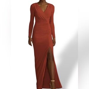 David’s Bridal Wedding Attire Long Sleeve Rustic Roughed  Dress Jersey Size 6